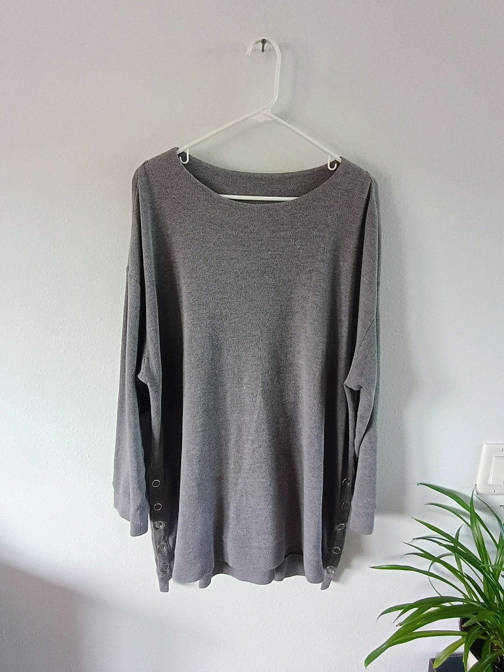 🩶 CJ Banks Gray Tunic Sweater 3X Plus Size Oversized Side Snap Batwing Knit